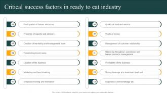 Critical Success Factors In Ready To Eat Industry Convenience Food Industry Report