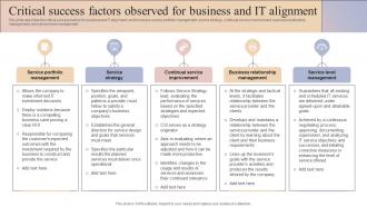 Critical Success Factors Observed For Business And It Alignment Business And It Alignment