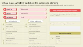 Critical Success Factors Worksheet For Succession Planning Succession Planning Guide