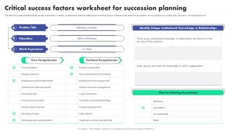 Critical Success Factors Worksheet Succession Planning To Identify Talent And Critical Job Roles