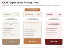 Crm application pricing sheet crm application ppt structure