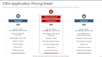 Crm application pricing sheet customer relationship management investor funding elevator