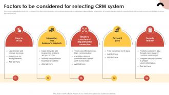 CRM Guide To Optimize Factors To Be Considered For Selecting CRM System MKT SS V