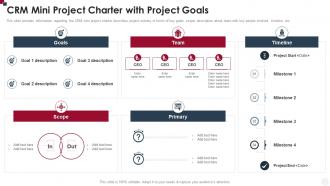 CRM Mini Project Charter With Project Goals How To Improve Customer Service Toolkit