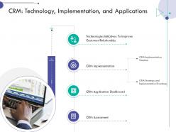 Crm technology implementation and applications consumer relationship management ppt icon