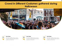 Crowd in different costumes gathered during halloween