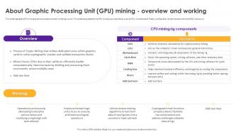 Cryptomining Innovations And Trends About Graphic Processing Unit Gpu Mining Overview And Working