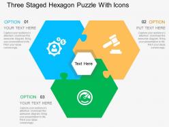 Cs three staged hexagon puzzle with icons flat powerpoint design