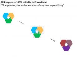 Cs three staged hexagon puzzle with icons flat powerpoint design