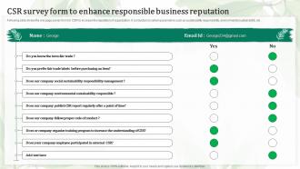 CSR Survey Form To Enhance Responsible Business Reputation Survey SS