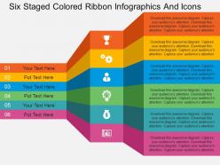 Cu six staged colored ribbon infographics and icons flat powerpoint design