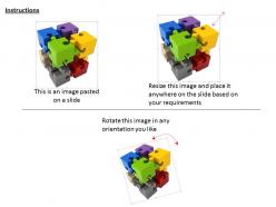 Cube of multi color puzzle pieces on white background