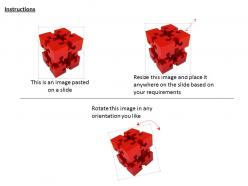 Cube of red puzzle pieces on white background