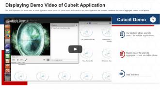 Cubeit Investor Funding Elevator Displaying Demo Video Of Cubeit Application