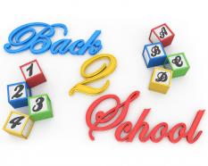 Cubes of numbers and letters with back to school concept stock photo