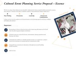Cultural event planning service proposal essence ppt powerpoint presentation outline