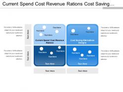 Current spend cost revenue rations cost saving alternatives designs