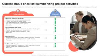 Current Status Checklist Summarizing Project Activities