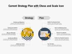 Current strategy plan with chess and scale icon