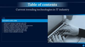 Current Trending Technologies In IT Industry For Table Of Contents