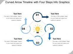 Curved arrow timeline with four steps info graphics