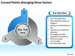 Curved points diverging three factors circular spoke process powerpoint slides