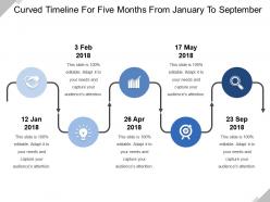 Curved timeline for five months from january to september