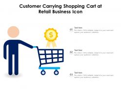 Customer carrying shopping cart at retail business icon