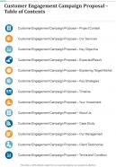 Customer Engagement Campaign Proposal Table Of Contents One Pager Sample Example Document