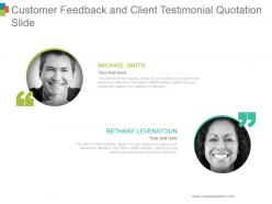 Customer feedback and client testimonial quotation slide ppt icon