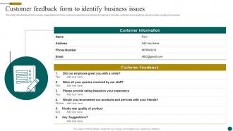 Customer Feedback Form To Identify Business Issues