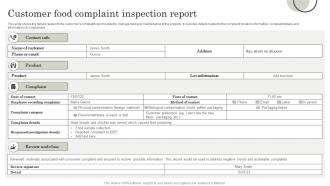 Customer Food Complaint Inspection Report