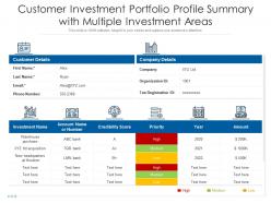 Customer investment portfolio profile summary with multiple investment areas