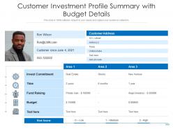 Customer investment profile summary with budget details