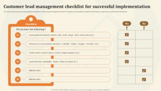Customer Lead Management Checklist For Successful Implementation