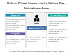Customer persona template covering details of goal purchase decision and background