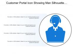 Customer portal icon showing man silhouette with headphones and computer