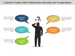 Customer problem with confused man silhouette and thought boxes