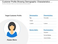 Customer profile showing demographic characteristics buying habits
