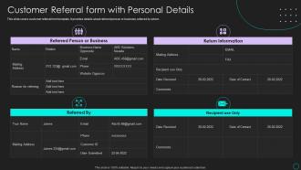 Customer Referral Form With Personal Details