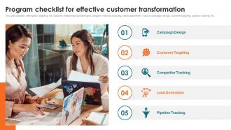Customer Relationship Management Toolkit Program Checklist For Effective Customer Transformation