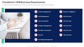 Customer Relationship Transformation Toolkit Checklist For Crm Business Requirements