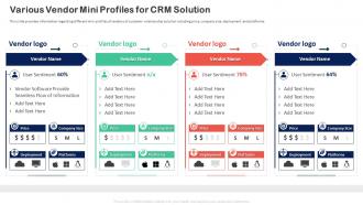 Customer Relationship Transformation Toolkit Various Vendor Mini Profiles For Crm Solution