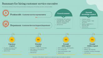 Customer Retention Plan Summary For Hiring Customer Service Executive