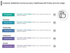Customer satisfaction survey accuracy helpfulness with smiley and like image