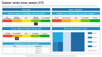 Customer Service Survey Summary Survey SS