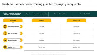 Customer Service Team Training Plan For Managing Complaints