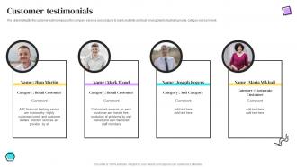 Customer Testimonials Banking Services Company Profile Ppt Inspiration Icons