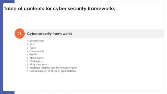 Cyber Security Frameworks For Table Of Contents