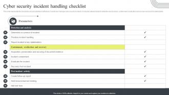 Cyber Security Incident Handling Checklist Cyber Security Attacks Response Plan
